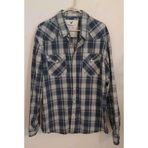 American Eagle Outfitters Shirt XXL Plaid Blue Longsleeve Pearl Snap Vintage Fit